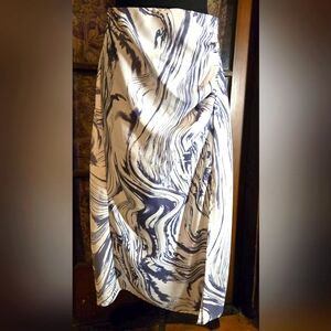 a new day Navy and White Marble-Print Midi Skirt